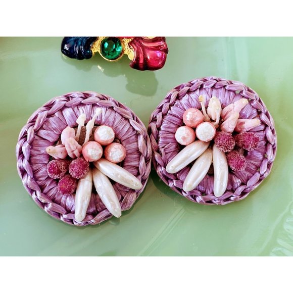 Vintage lot 5 pair vintage Flower Statement Clip Earrings - Picture 6 of 10